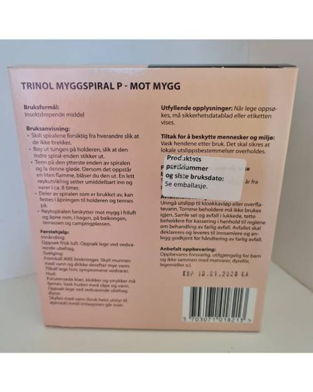 Trinol Myggspiral P – Effektiv beskyttelse mot mygg og knott